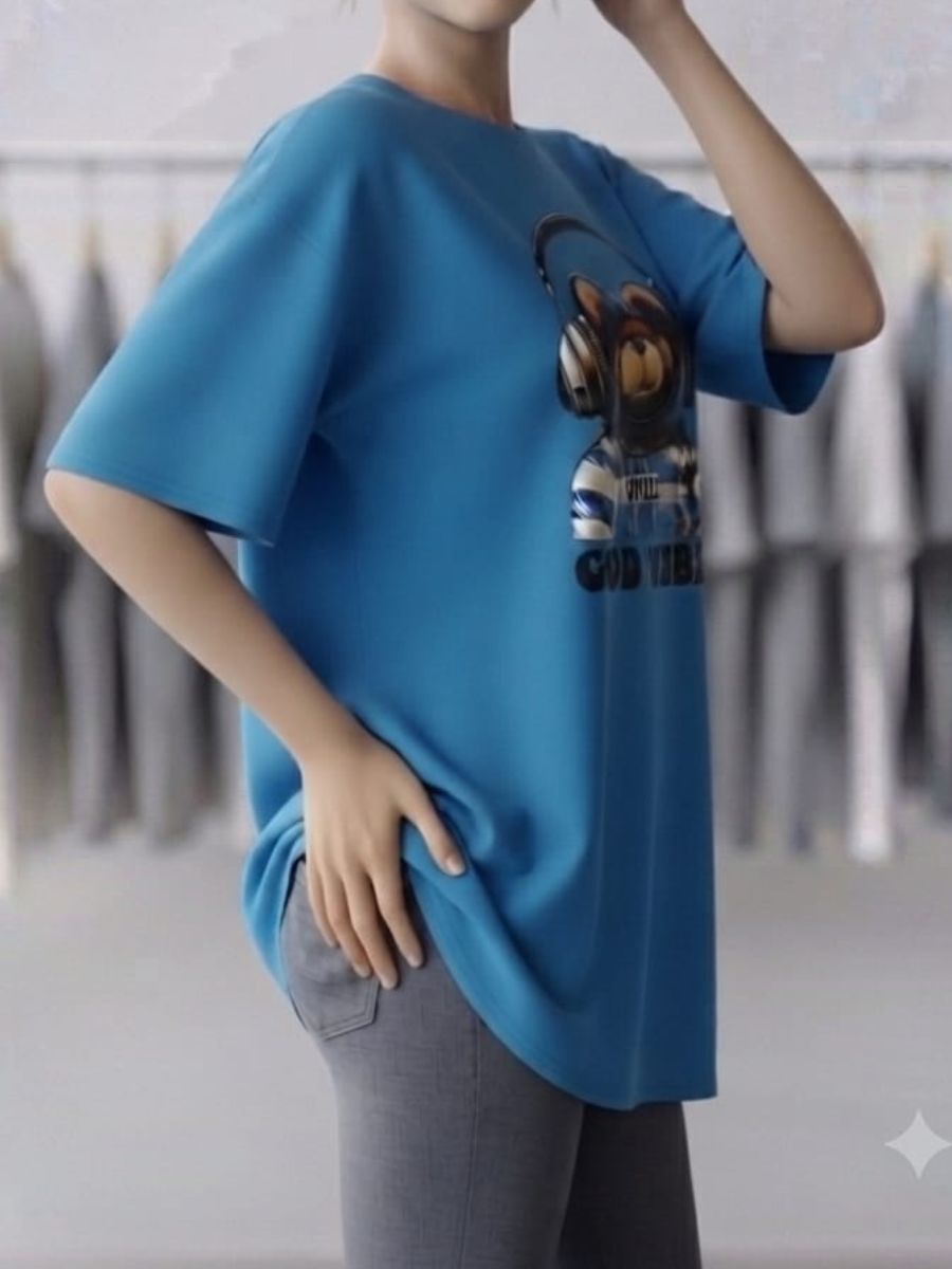 ModaFesta -Round Neck Half Sleeves Teddy Bear Graphic Print